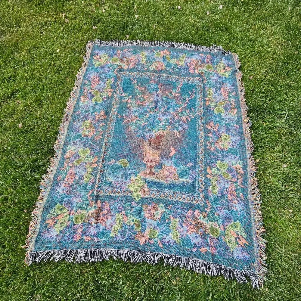 90s boho cottagecore floral fruits colorful tapestry